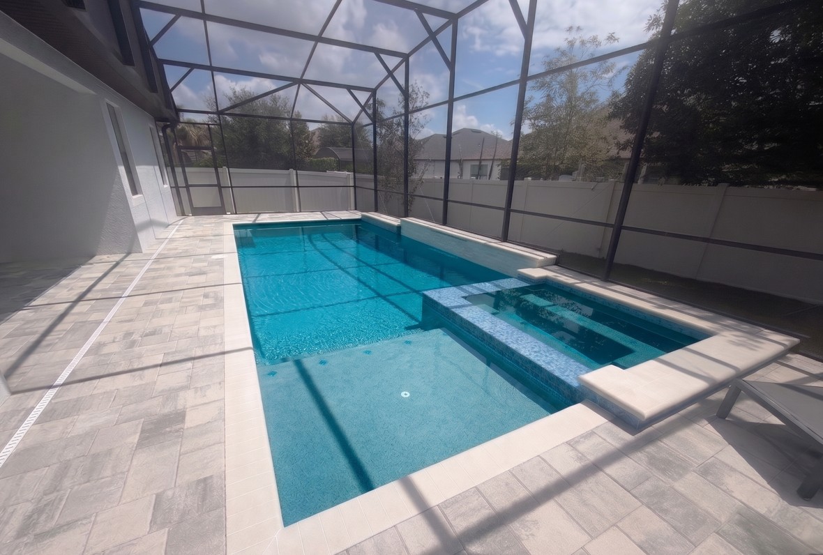 Winter Garden Geometric pool with tanning ledge and spa